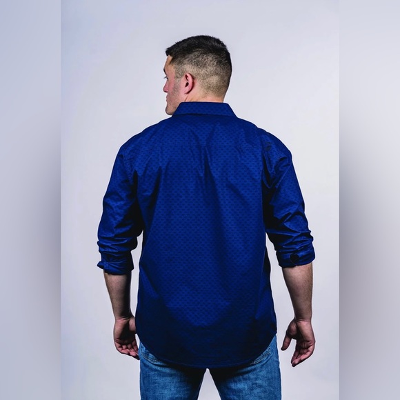 Men’s Navy Blue Nine Line Button Down - Picture 3 of 6